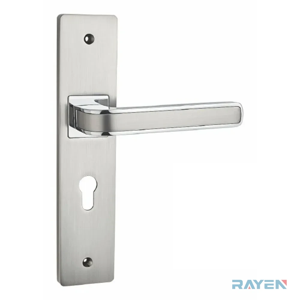 58181-745 Lever Handle on Backplate, Brushed Satin Nickel / Polished Chrome