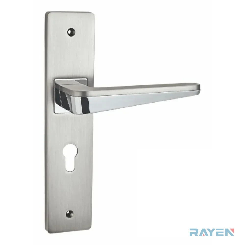 58181-811 Lever Handle on Backplate, Brushed Satin Nickel / Polished Chrome
