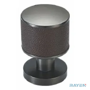 A5-A011 Knob, Brushed Black Nickel / Brown Leather