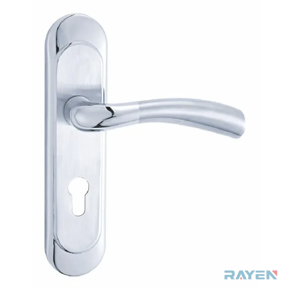 SY5801-109 Lever Handle on Backplate, Brushed Stainless